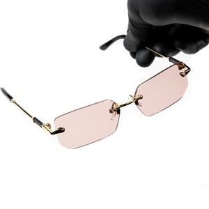 Gold Frame Pink Gradient Tint Men Women Rectangular Luxury Retro Sunglasses